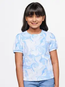 AND Girls White & Blue Printed Top