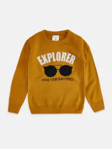 Pantaloons Junior Boys Mustard Typography Printed Pullover