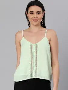 EVERYDAY by ANI Green Solid Lace Inserts Dobby Top