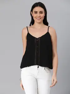ANI Black Solid Lace Inserts Top