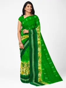 Florence Green & Beige Floral Printed Pure Georgette Saree