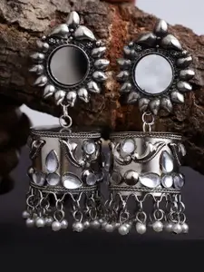VENI Silver-Toned Contemporary Jhumki Earrings