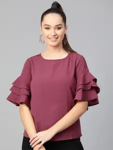 Zima Leto Women Purple Solid Crepe Top