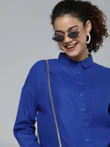 HERE&NOW Women Blue Pure Cotton Comfort Boxy Casual Shirt