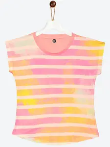 YK Girls Pink Dyed Striped Printed Extended Sleeves Top