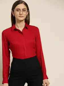 Hancock Women Red Solid Regular Fit Formal Shirt