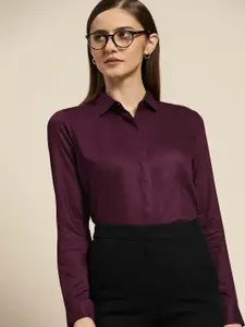 Hancock Women Burgundy Solid Regular Fit Formal Shirt