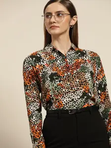 Hancock Women Multicoloured Standard Slim Fit Animal Printed Formal Shirt