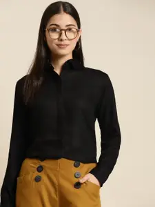 Hancock Women Black Solid Regular Fit Formal Shirt