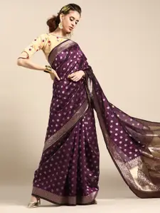 Anouk Purple & Gold-Toned Woven Design Silk Blend Saree