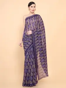 Soch Blue & Brown Ethnic Motifs Pure Silk Saree