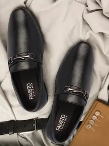 FAUSTO Men Black Solid Slip-On Formal Shoes