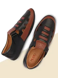 FAUSTO Men Black & Brown PU Comfort Sandals