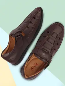 FAUSTO Men Brown PU Comfort Sandals