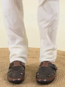 FAUSTO Men Brown Laser Cut Design Shoe-Style Sandals