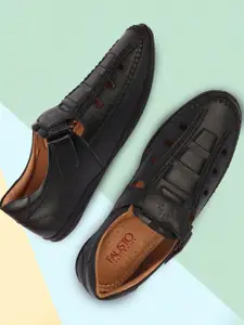 FAUSTO Men Black & Brown PU Shoe-Style Sandals