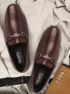 FAUSTO Men Brown Solid Slip-On Formal Shoes