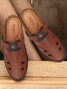 FAUSTO Men Tan PU Comfort Sandals