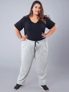 CUPID Plus Size Women Grey Printed Cotton Track Pants