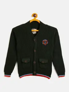 Duke Boys Olive Green & Red Solid Acrylic Cardigan