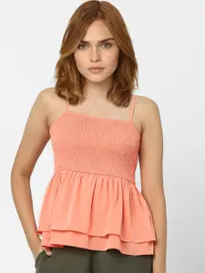Vero Moda Peach-Coloured Smocked Peplum Top