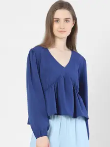 Vero Moda Women Blue Cinched Waist Top