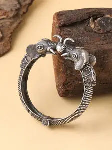 VIRAASI Oxidised Silver-Plated Elephant Design Antique Bangle