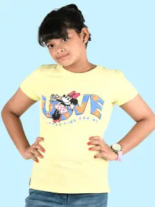 Zalio Girls Yellow & Blue Minnie Mouse & Daisy Love Pure Cotton Printed T-shirt