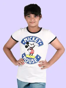 Zalio Girls White & Blue Mickey Mouse Printed Pure Cotton T-shirt