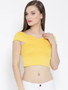 Veni Vidi Vici Women Yellow Solid Bardot Top