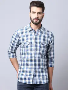 Cantabil Men White Checked Casual Shirt