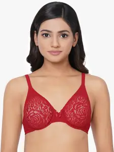 Wacoal Women Red Non Padded Underwired Full Coverage Lace Bra