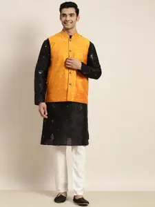 SOJANYA Men Black Mirror Work Kurta with Pyjamas & Nehru Jacket