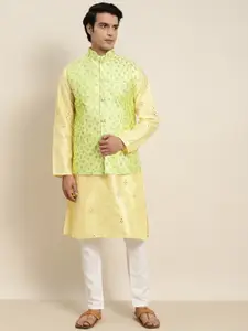 SOJANYA Men Yellow Mirror Work Kurta with Pyjamas & Nehru Jacket