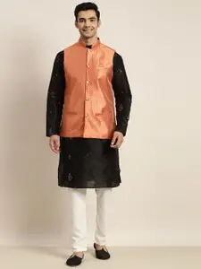 SOJANYA Men Black Mirror Work Kurta with Pyjamas & Nehru Jacket