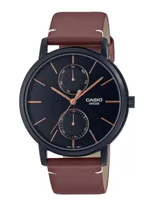 CASIO Men Black Dial & Brown Leather Straps Analogue Watch A2062