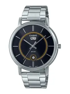 CASIO Men Black Dial & Silver Toned Stainless Steel Bracelet Style Straps Analogue Watch A2051
