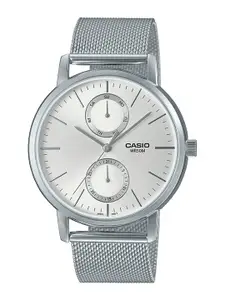 CASIO Men White Embellished Dial & Silver Toned Straps Analogue Watch A2066