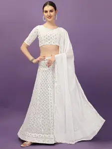 Amrutam Fab White & Silver-Toned Embroidered Sequinned Semi-Stitched Lehenga Choli