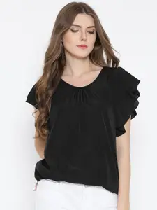 Sera Women Black Solid Blouson Top