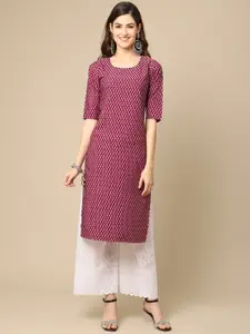 7Threads Women Maroon & White Geometric Crepe Kurta