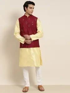 SOJANYA Men Yellow Mirror Work Kurta with Pyjamas & Nehru Jacket