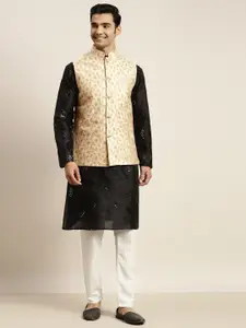 SOJANYA Men Black Mirror Work Kurta with Pyjamas & Nehru Jacket
