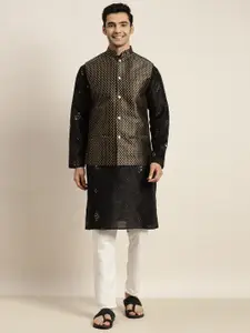 SOJANYA Men Black Mirror Work Kurta with Pyjamas & Nehru Jacket