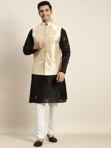 SOJANYA Men Black Mirror Work Kurta with Pyjamas & Nehru Jacket