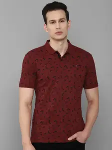 Louis Philippe Jeans Men Maroon & Black Printed Polo Collar Slim Fit T-shirt
