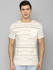 Louis Philippe Jeans Men Cream-Coloured Cotton Striped Slim Fit T-shirt