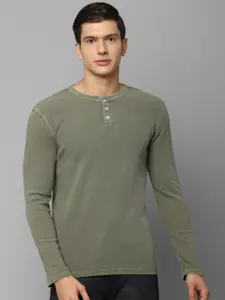 Louis Philippe Jeans Men Olive Green Solid Henley Neck T-shirt