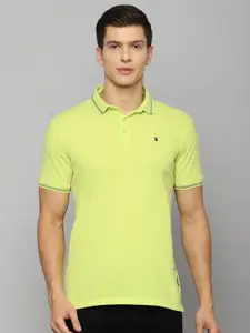 Louis Philippe Jeans Men Green Pure Cotton Polo Collar Slim Fit T-shirt