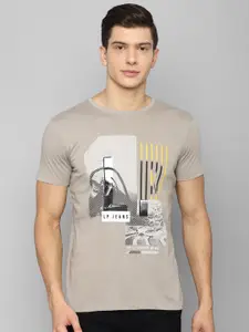Louis Philippe Jeans Men Grey Printed Slim Fit Pure Cotton T-shirt